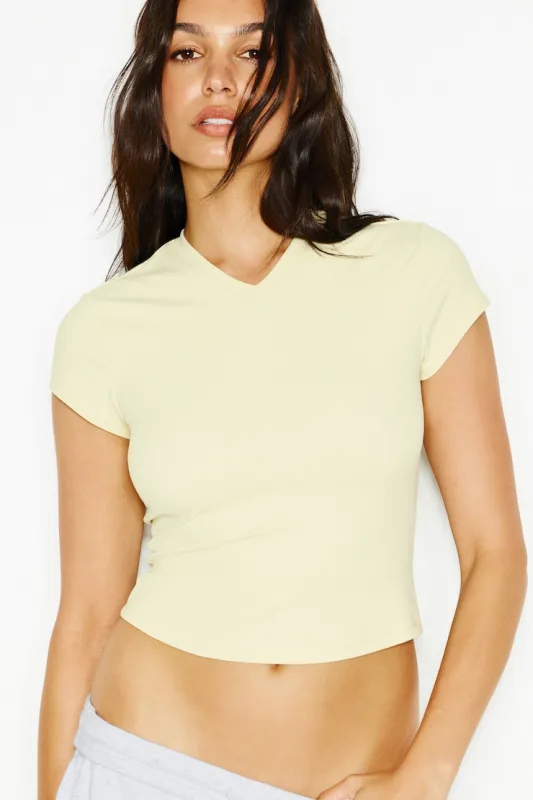 Sleek High V-Neck Short Sleeve Top - Garage - Yellow - Women Clothing made by Garage