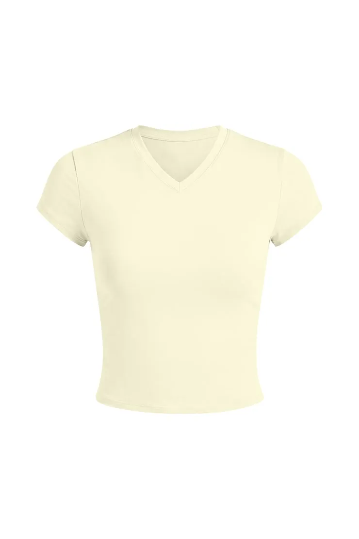 Sleek High V-Neck Short Sleeve Top - Garage - Yellow - Women Clothing sold by Garage product image thumbnail 2