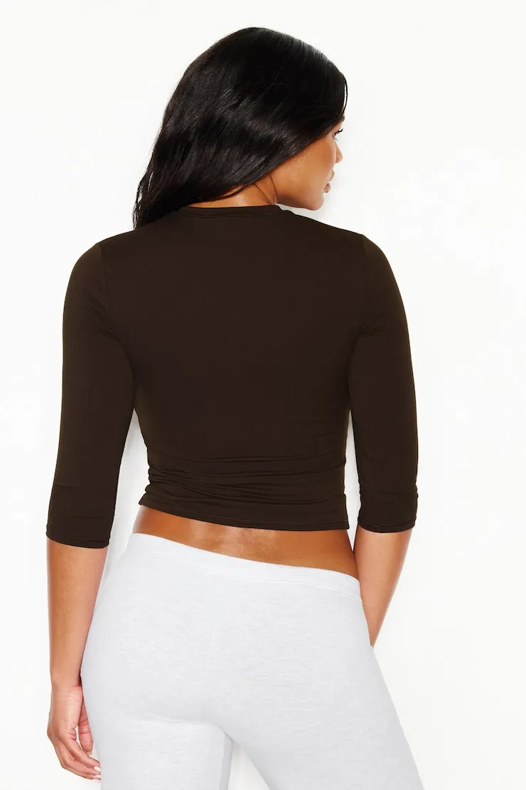 Sleek High V-Neck 3/4 Sleeve Top - Garage - Brown - Women Clothing sold by Garage product image thumbnail 5
