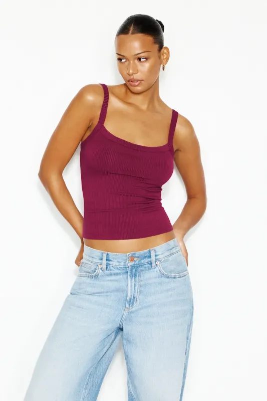 Open Neck Ribbed Cami Top - Garage - Burgundy - Women Clothing made by Garage