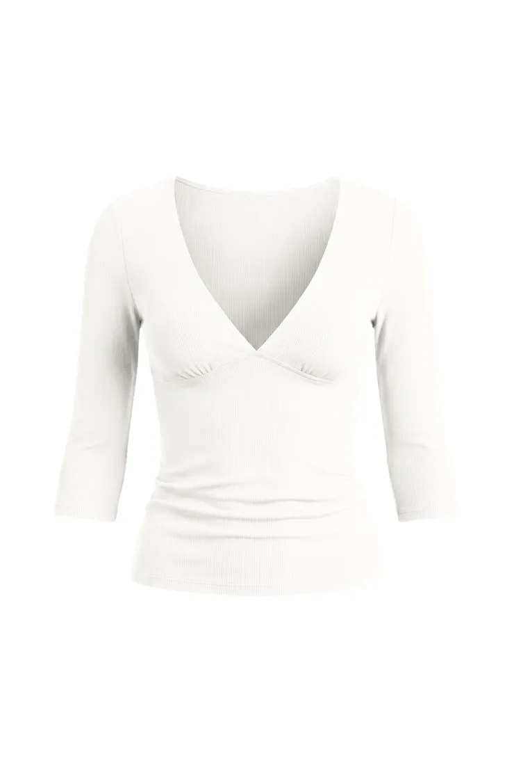 Plunge 3/4 Sleeve Top - Garage - White - Women Clothing sold by Garage product image thumbnail 2