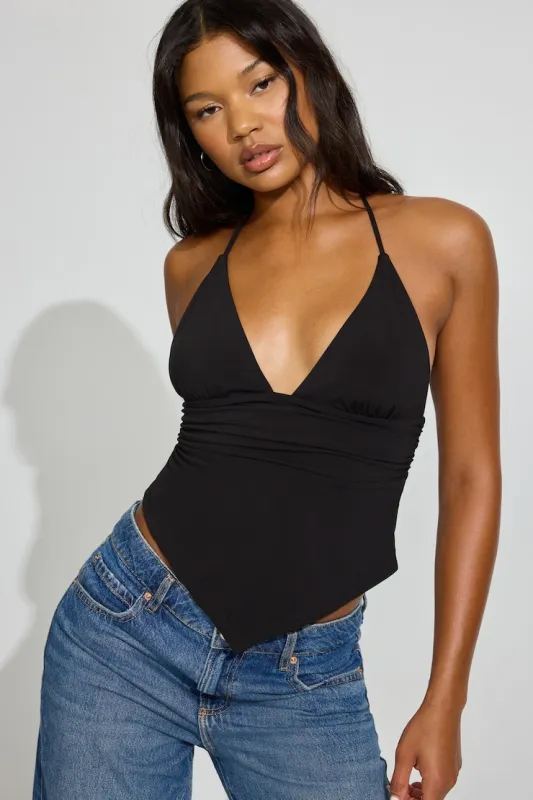 Plunge Halter Hankerchief Top - Garage - Black - Women Clothing made by Garage