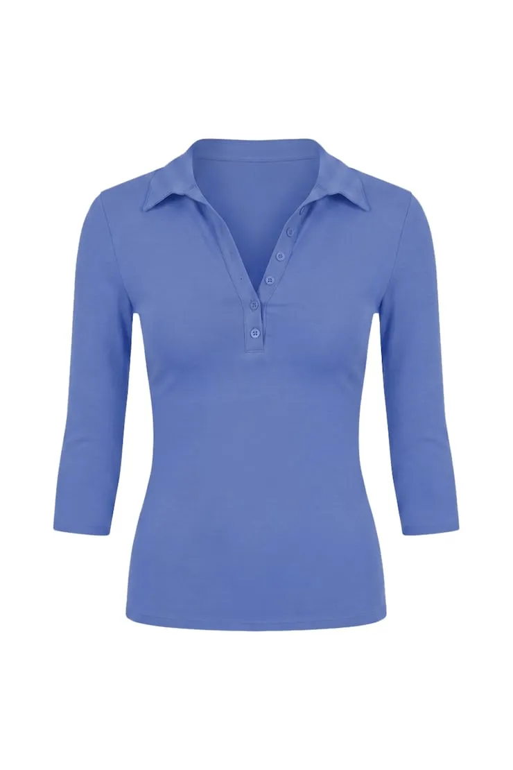 Sleek 3/4 Sleeve Polo Top - Garage - Blue - Women Clothing sold by Garage product image thumbnail 2