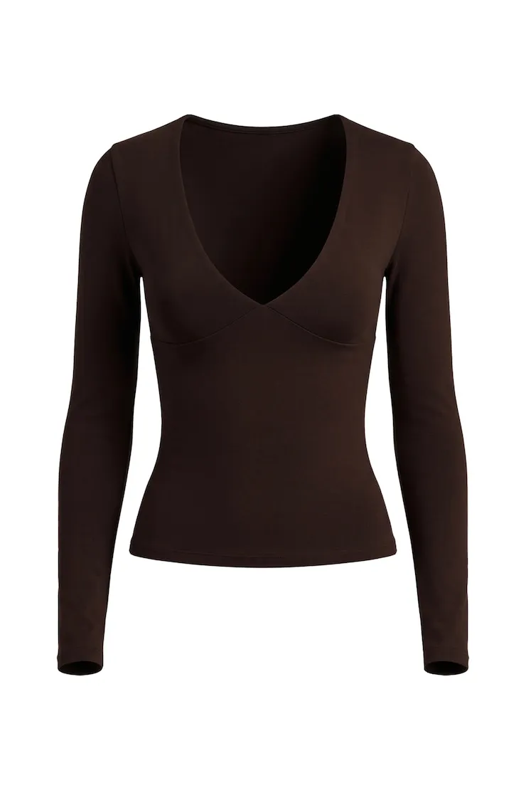 Sleek Plunge Longsleeve Top - Garage - Brown - Women Clothing sold by Garage product image thumbnail 2