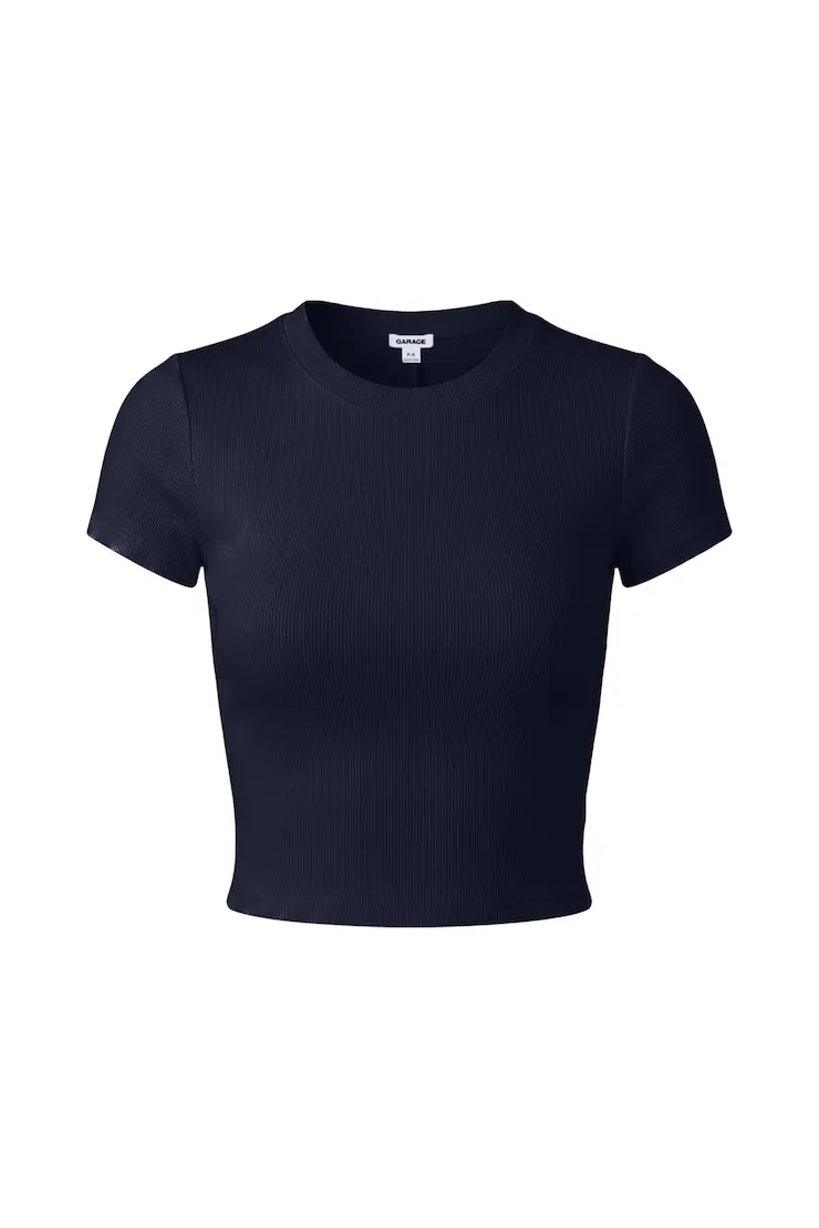 SnatchRib Cropped Crewneck T-Shirt - Garage - Navy - Women Clothing sold by Garage product image thumbnail 2
