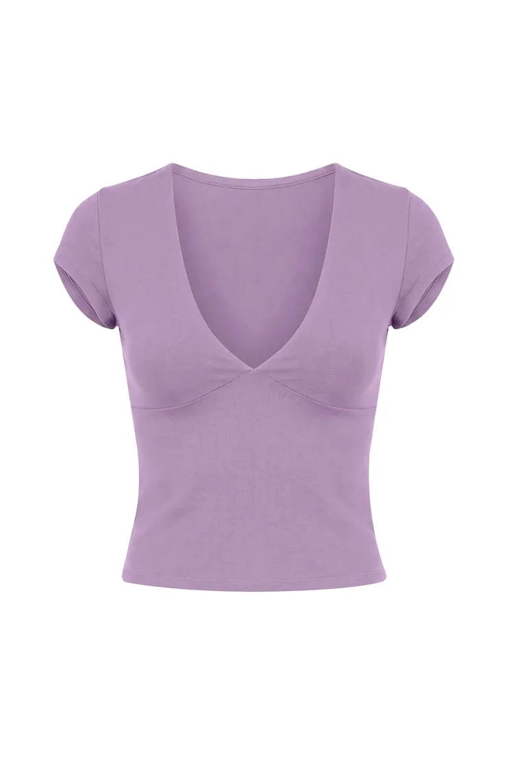 Sleek Plunge T-Shirt - Garage - Purple - Women Clothing sold by Garage product image thumbnail 2