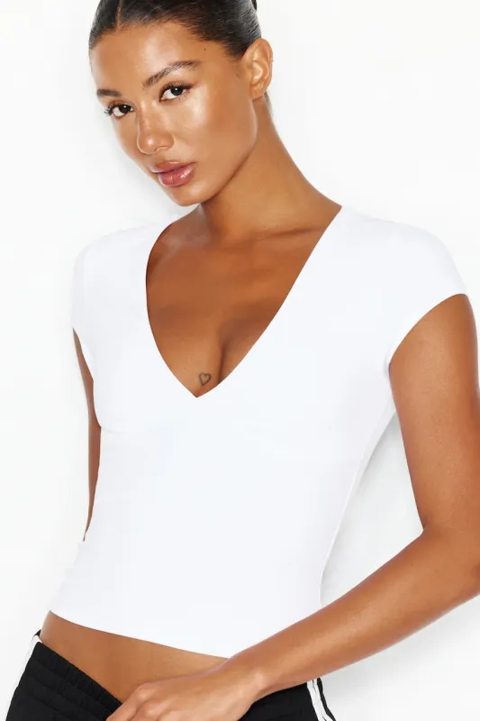 Sleek Plunge T-Shirt - Garage - White - Women Clothing made by Garage