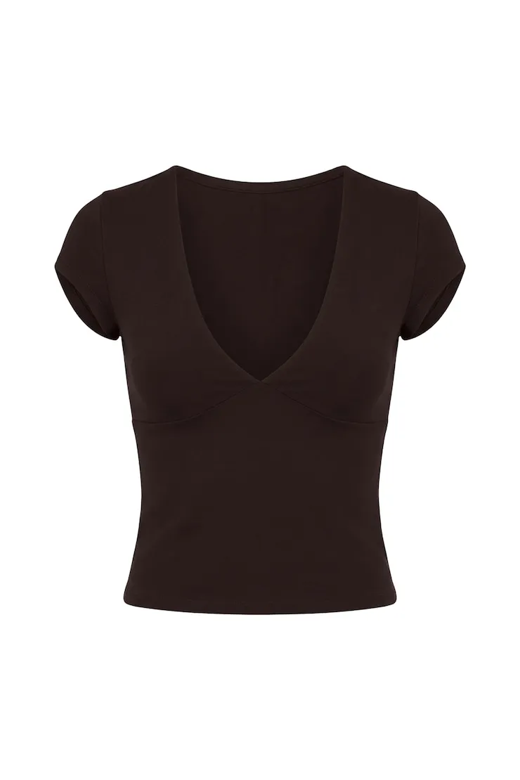 Sleek Plunge T-Shirt - Garage - Brown - Women Clothing sold by Garage product image thumbnail 2