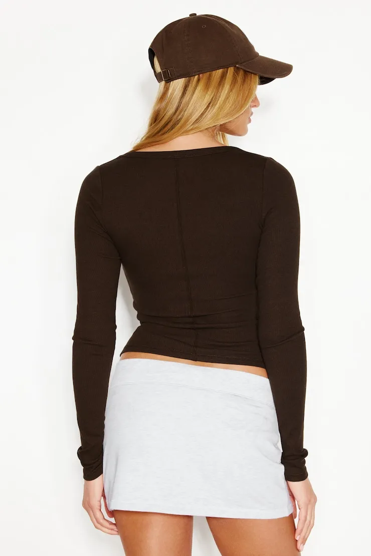SnatchRib Scoop Neck Longsleeve Top - Garage - Brown - Women Clothing sold by Garage product image thumbnail 5