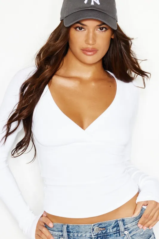 SnatchRib Crossover Longsleeve Top - Garage - White - Women Clothing made by Garage
