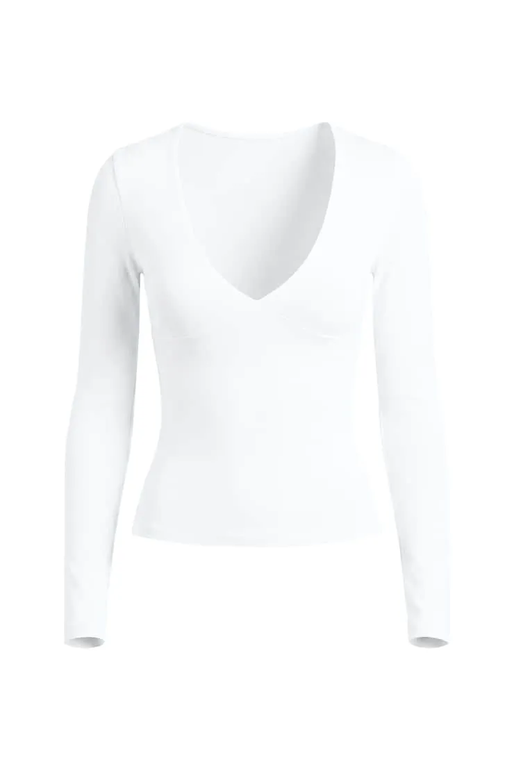 Sleek Plunge Longsleeve Top - Garage - White - Women Clothing sold by Garage product image thumbnail 2