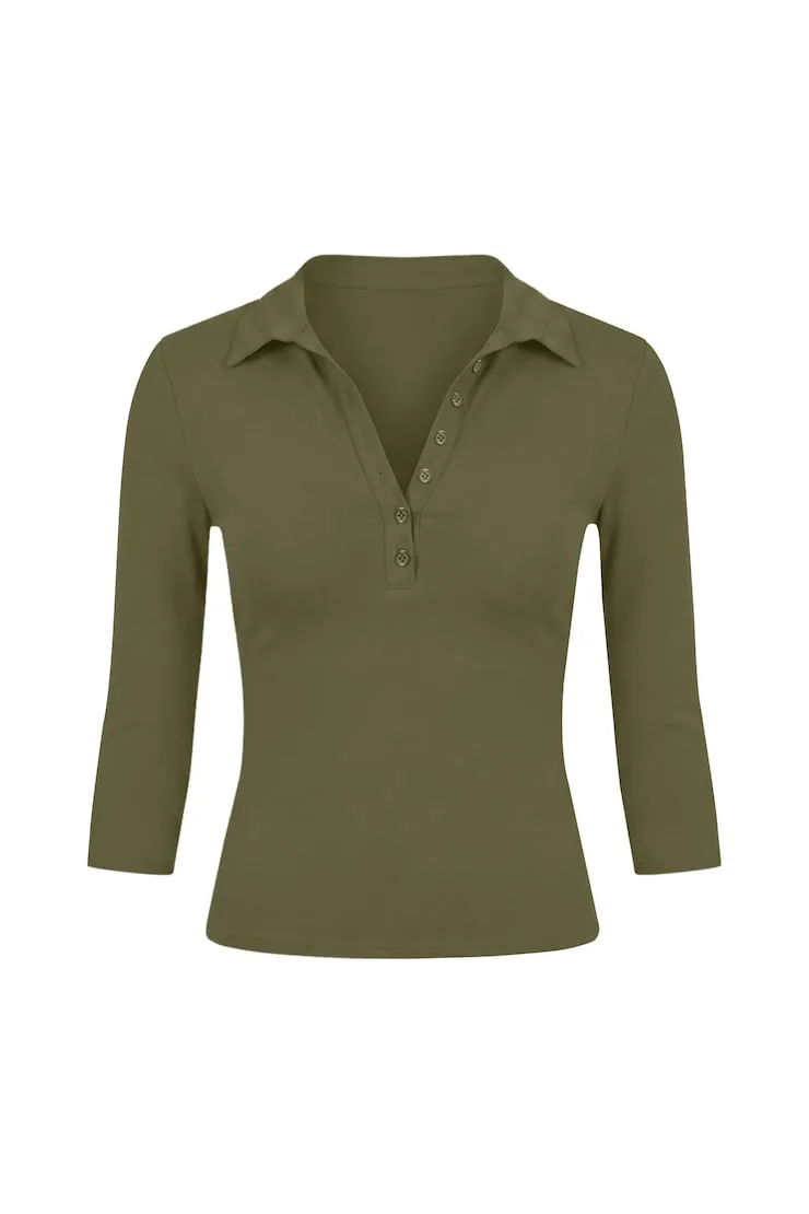 Sleek 3/4 Sleeve Polo Top - Garage - Green - Women Clothing sold by Garage product image thumbnail 2