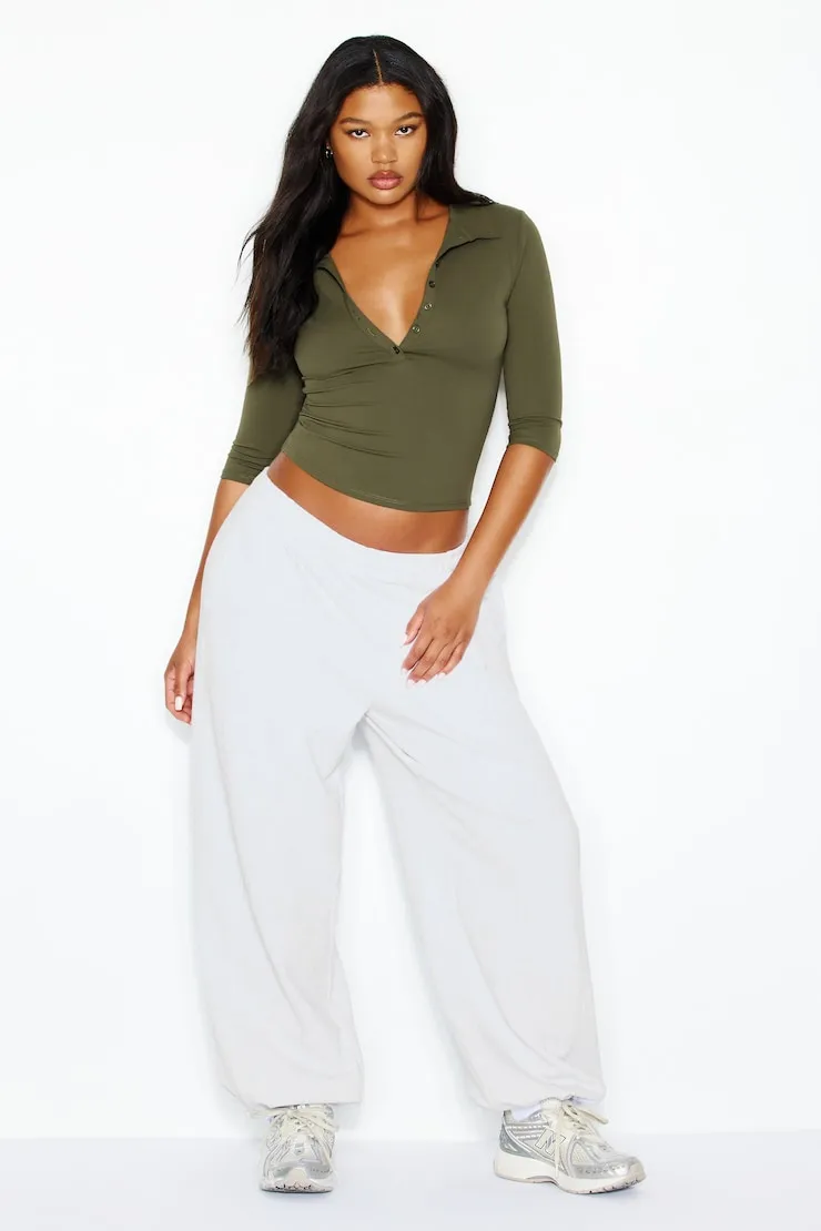 Sleek 3/4 Sleeve Polo Top - Garage - Green - Women Clothing sold by Garage product image thumbnail 4