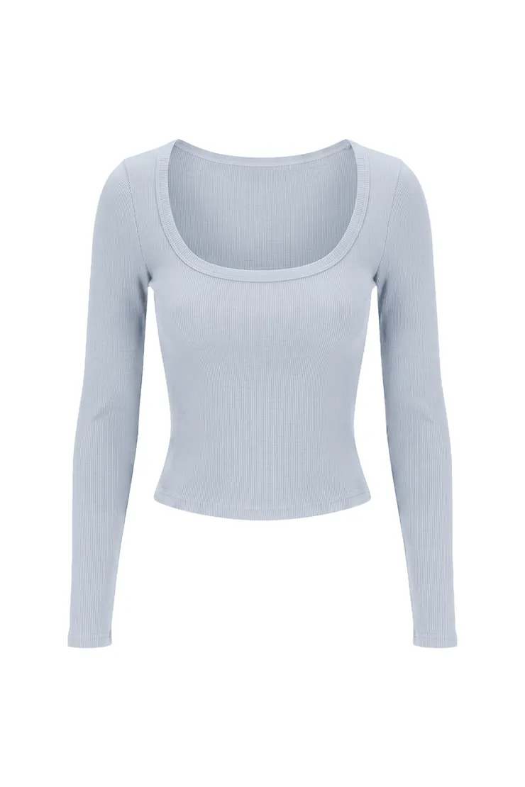 SnatchRib Scoop Neck Longsleeve Top - Garage - Blue - Women Clothing sold by Garage product image thumbnail 2