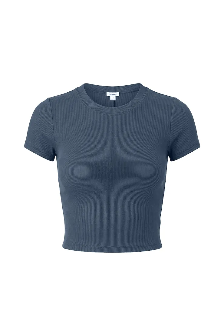 SnatchRib Cropped Crewneck T-Shirt - Garage - Blue - Women Clothing sold by Garage product image thumbnail 2