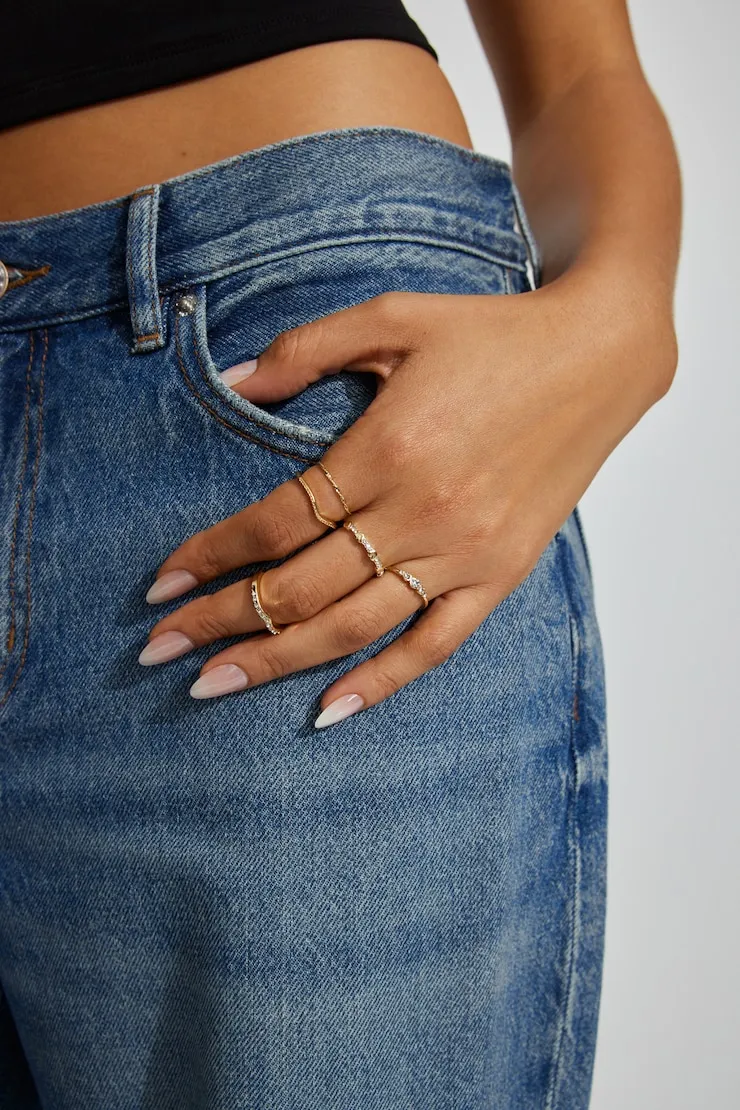Set of 9 Gemmed & Textured Rings - Garage - White - Women Clothing sold by Garage
