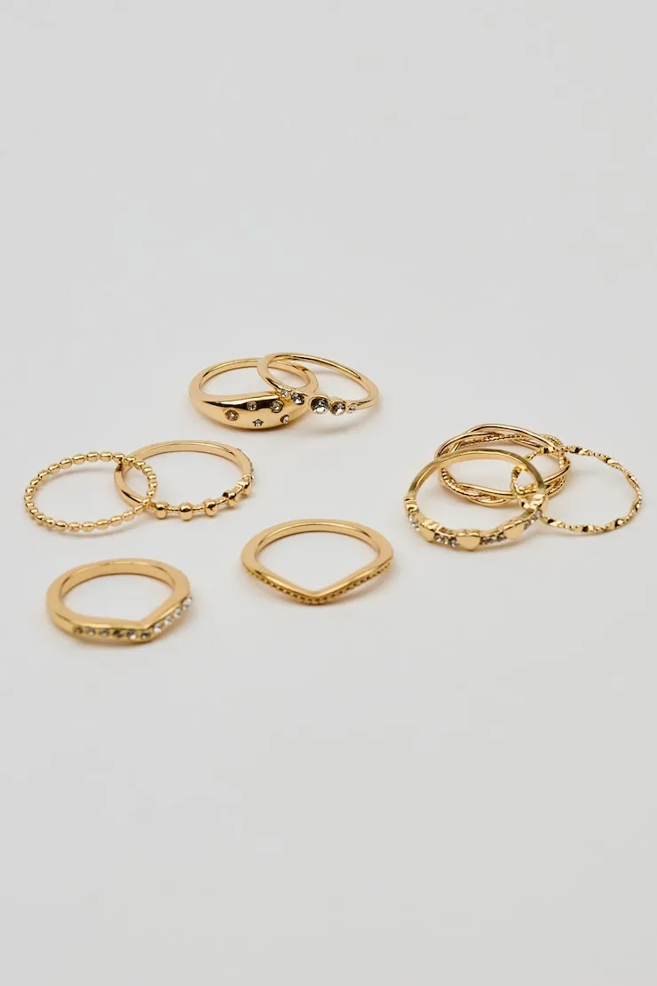 Set of 9 Gemmed & Textured Rings - Garage - White - Women Clothing sold by Garage product image thumbnail 2