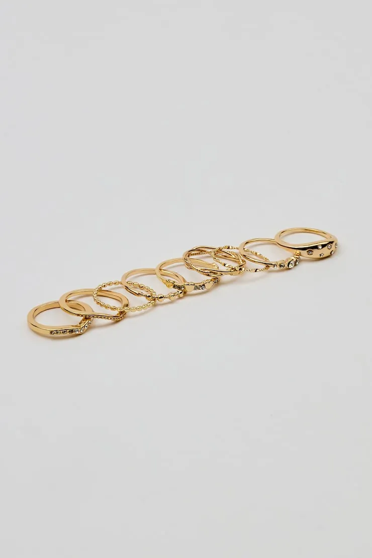 Set of 9 Gemmed & Textured Rings - Garage - White - Women Clothing sold by Garage product image thumbnail 3