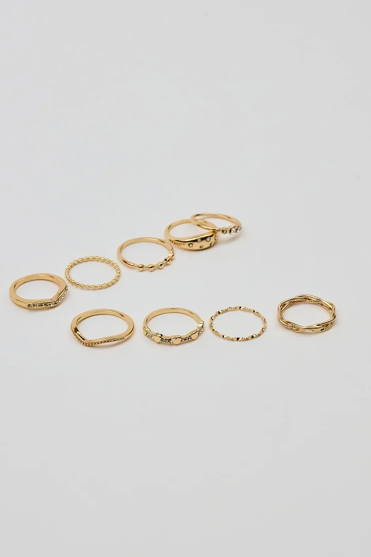 Set of 9 Gemmed & Textured Rings - Garage - White - Women Clothing sold by Garage product image thumbnail 4