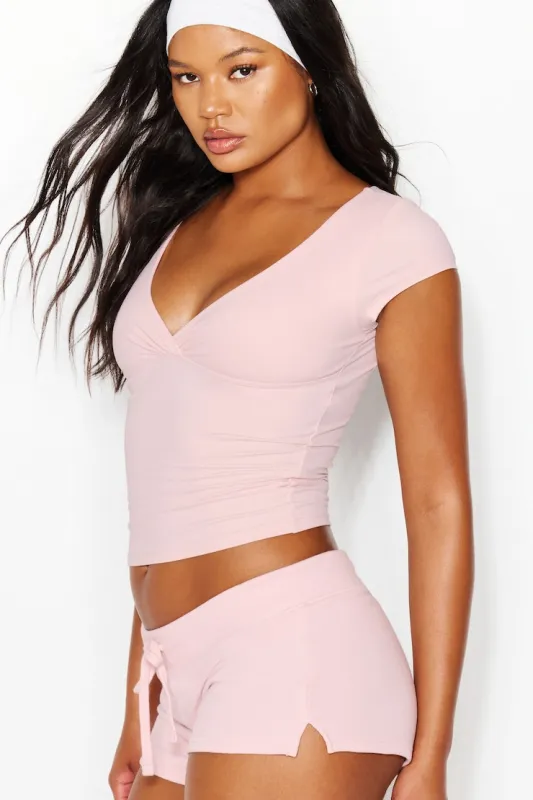 Sleek Crossover T-Shirt - Garage - Pink - Women Clothing made by Garage