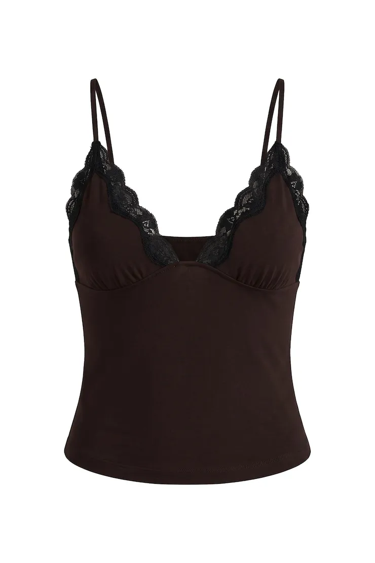 Sleek Plunge Lace Trim Cami Top - Garage - Brown - Women Clothing sold by Garage product image thumbnail 2
