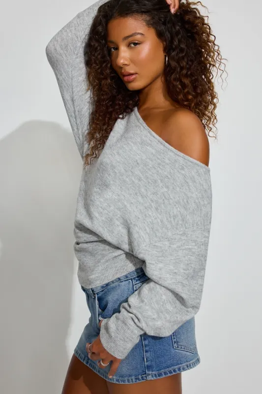 Rory Relaxed Off Shoulder Sweater - Garage - Greys - Women Clothing made by Garage