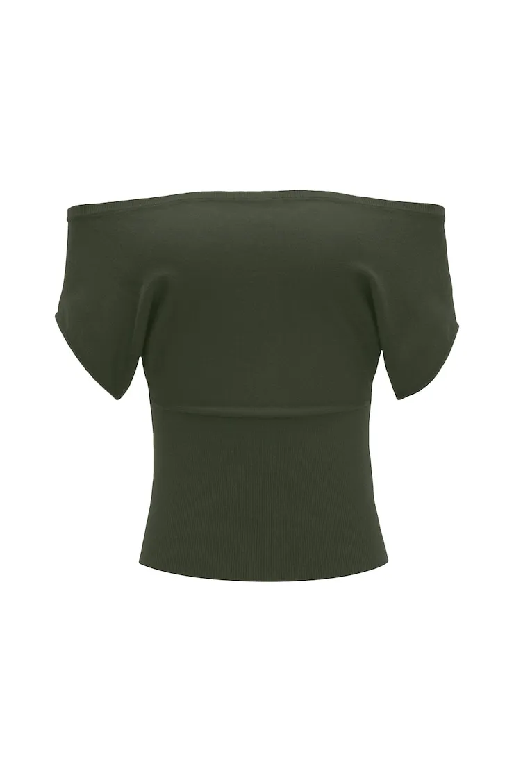 Off Shoulder Short Sleeve Cinch Waist Top - Garage - Green - Women Clothing sold by Garage product image thumbnail 2