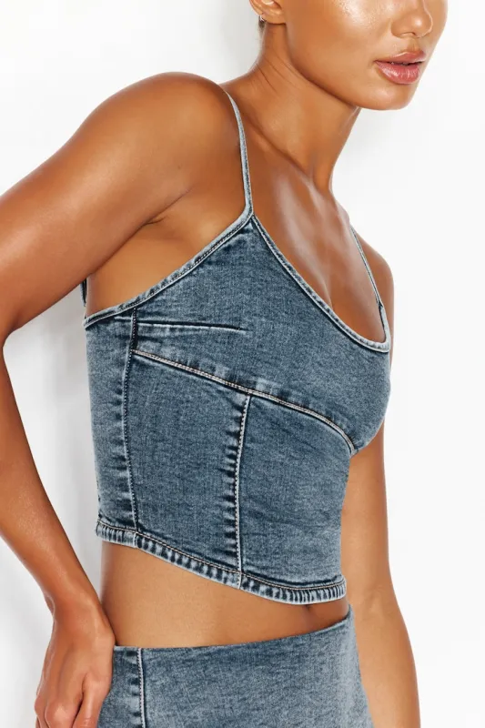 Denim Bustier Top - Garage - Blue - Women Clothing made by Garage