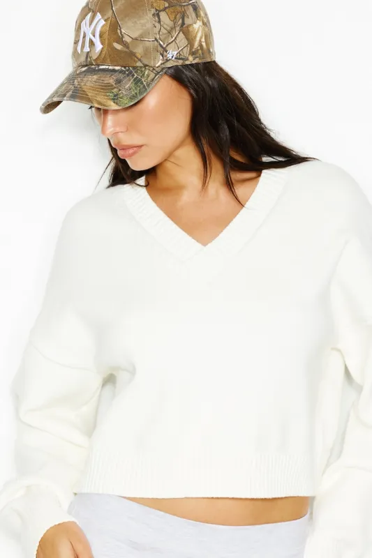 Throwover V-Neck Sweater - Garage - White - Women Clothing made by Garage