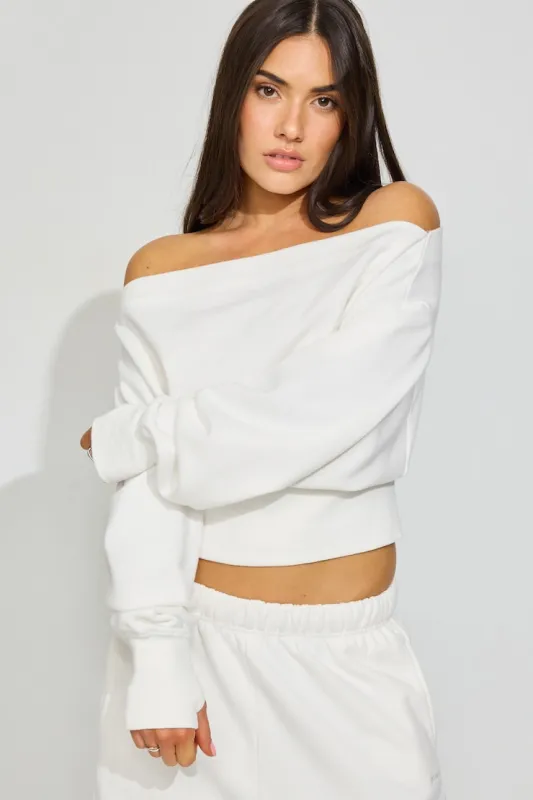SoftTerry Rib Off Shoulder Sweater - Garage - White - Women Clothing made by Garage