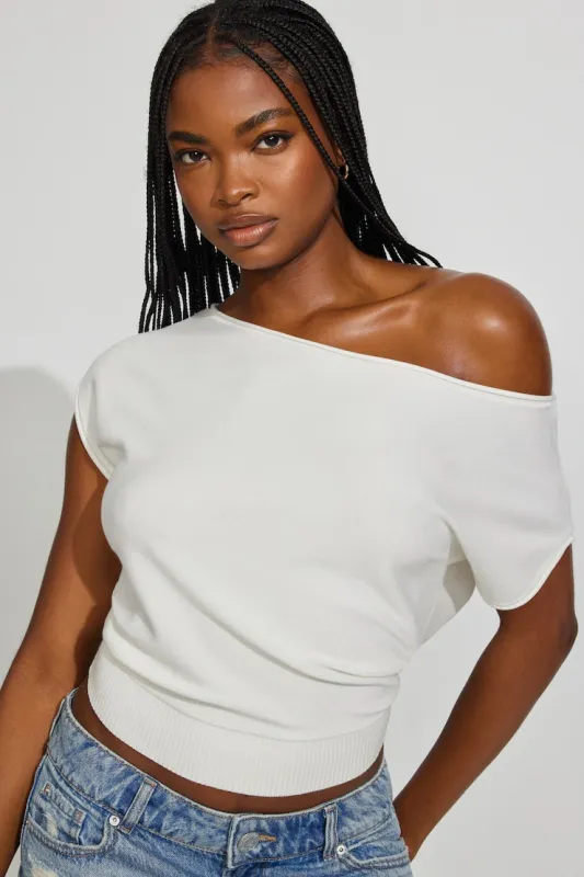 Romi Asymmetric Cinched Waist Sweater - Garage - White - Women Clothing made by Garage