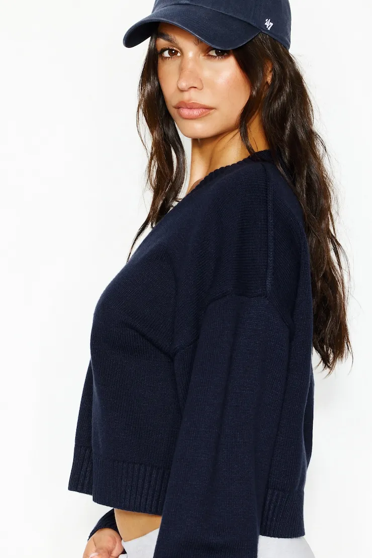 Throwover V-Neck Sweater - Garage - Navy - Women Clothing sold by Garage product image thumbnail 3