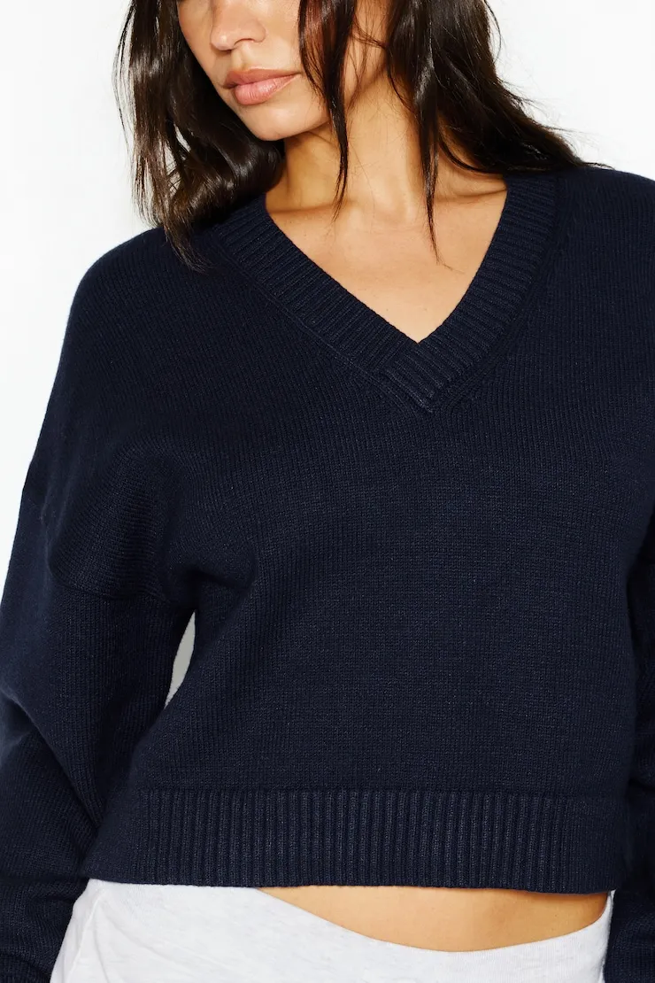 Throwover V-Neck Sweater - Garage - Navy - Women Clothing sold by Garage product image thumbnail 5