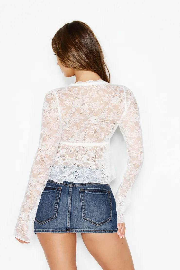 Lace Tie Front Long Sleeve Top - Garage - White - Women Clothing sold by Garage product image thumbnail 5