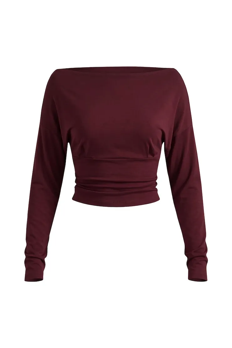 Asymmetric Snatched Waist Long Sleeve Top - Garage - Red - Women Clothing sold by Garage product image thumbnail 2