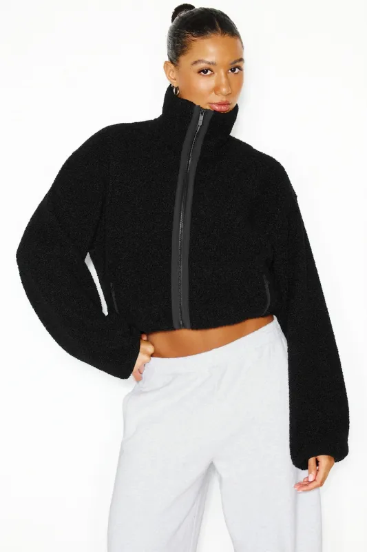Sherpa Full Zip Jacket - Garage - Black - Women Clothing made by Garage