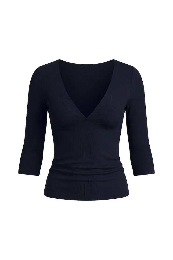Plunge 3/4 Sleeve Top - Garage - Navy - Women Clothing sold by Garage product image thumbnail 2