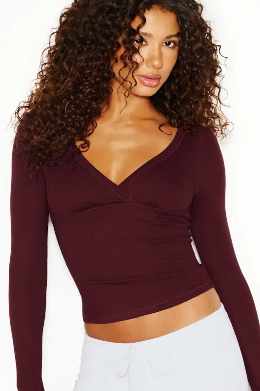 SnatchRib Crossover Longsleeve Top - Garage - Red - Women Clothing made by Garage