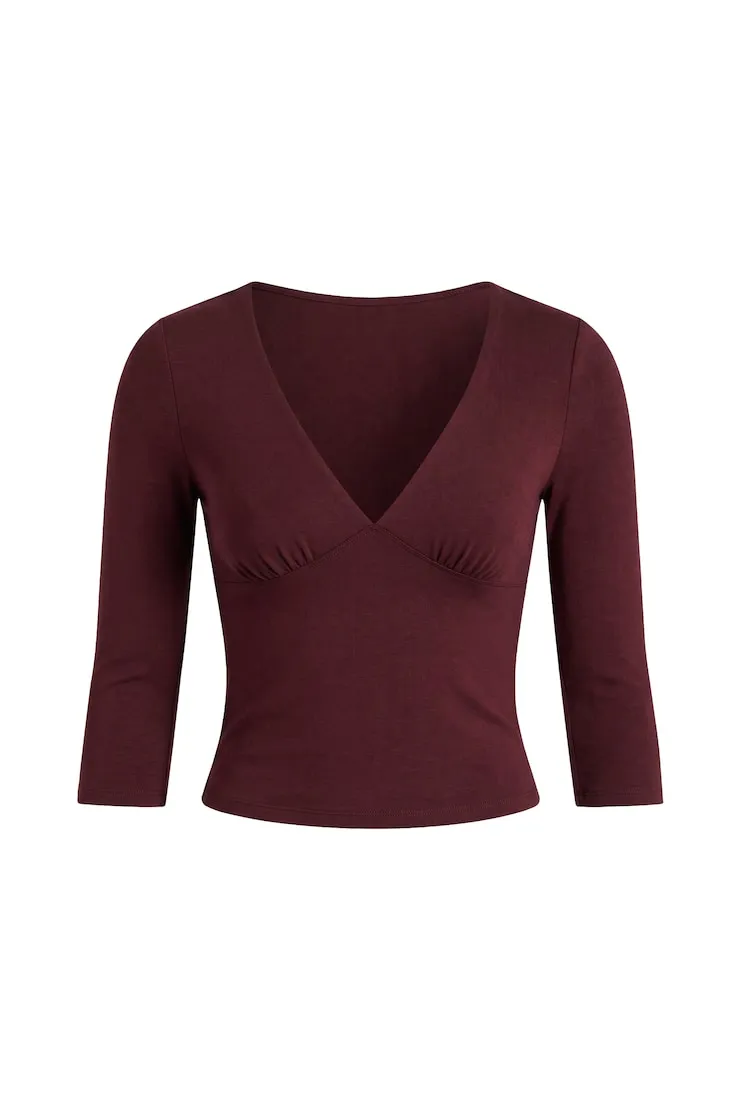 Plunge 3/4 Sleeve Top - Garage - Red - Women Clothing sold by Garage product image thumbnail 2