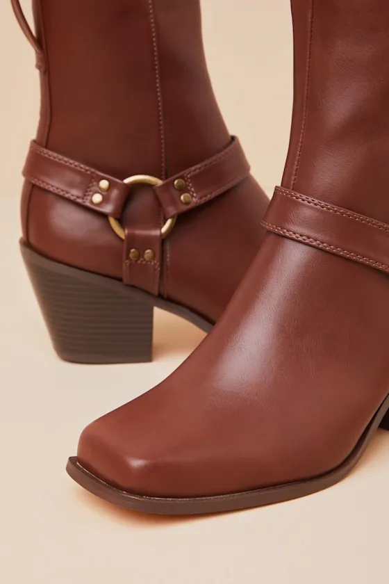 Sammson Cognac Mid-Calf Moto Boots sold by Lulus product image thumbnail 4