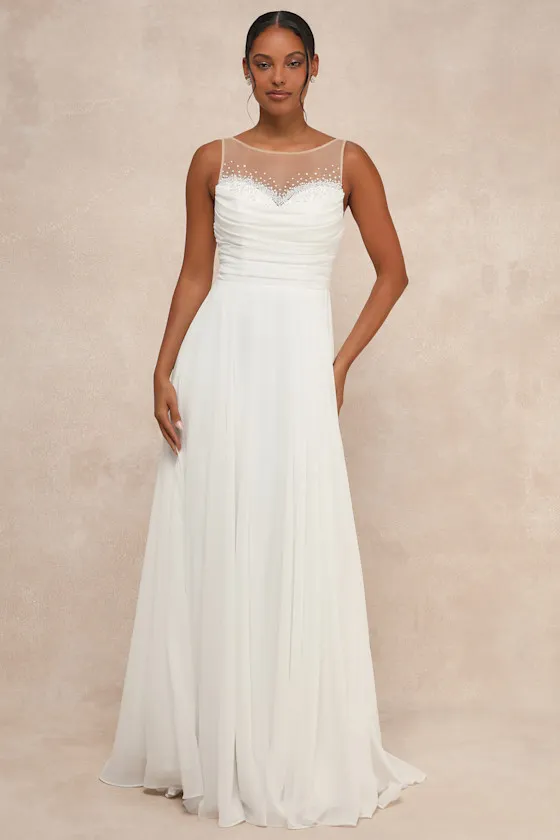 Legendary Love White Beaded Illusion Maxi Dress sold by Lulus