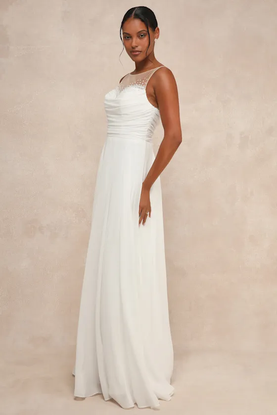Legendary Love White Beaded Illusion Maxi Dress sold by Lulus product image thumbnail 3