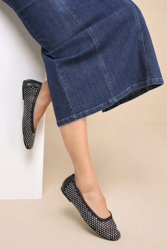 Auden Black Rhinestone Mesh Ballet Flats sold by Lulus