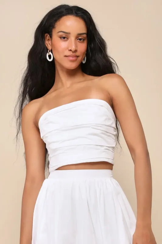 Daytime Perfection White Cotton Pleated Cropped Sleeveless Top sold by Lulus