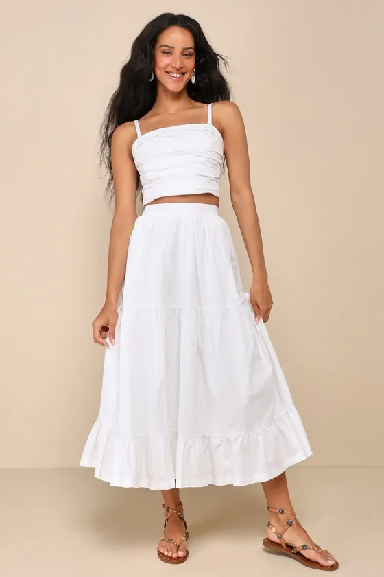 Daytime Perfection White Cotton Pleated Cropped Sleeveless Top sold by Lulus product image thumbnail 3