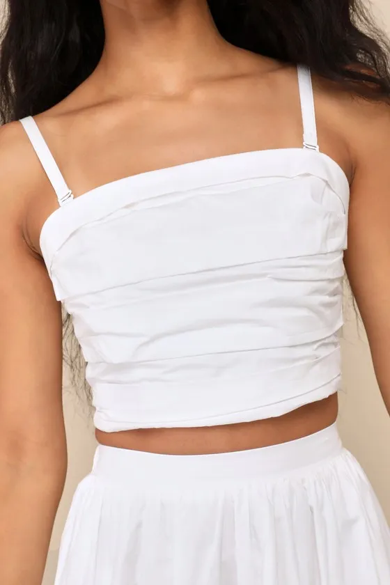 Daytime Perfection White Cotton Pleated Cropped Sleeveless Top sold by Lulus product image thumbnail 4