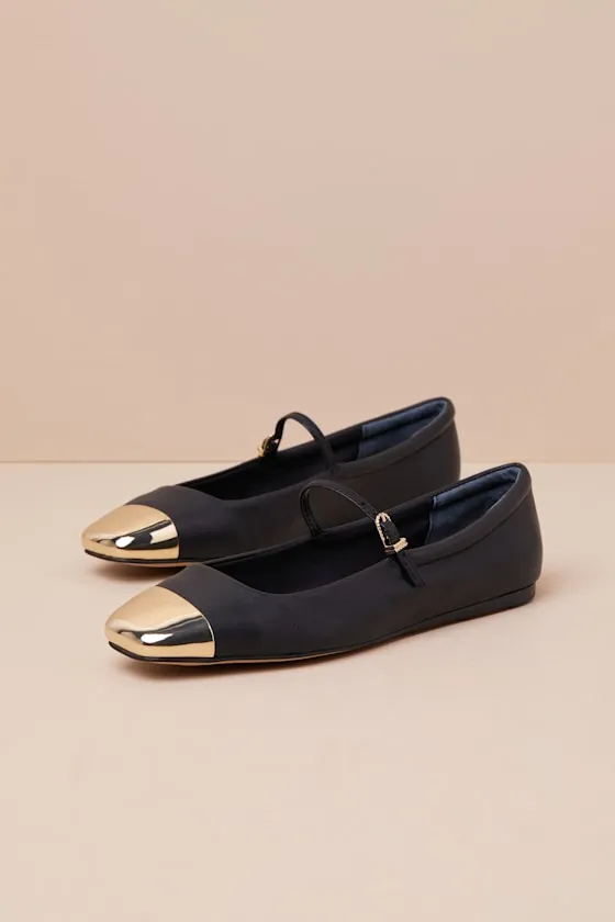 Reyes Black Leather Cap Toe Buckle Ballet Flats sold by Lulus product image thumbnail 2