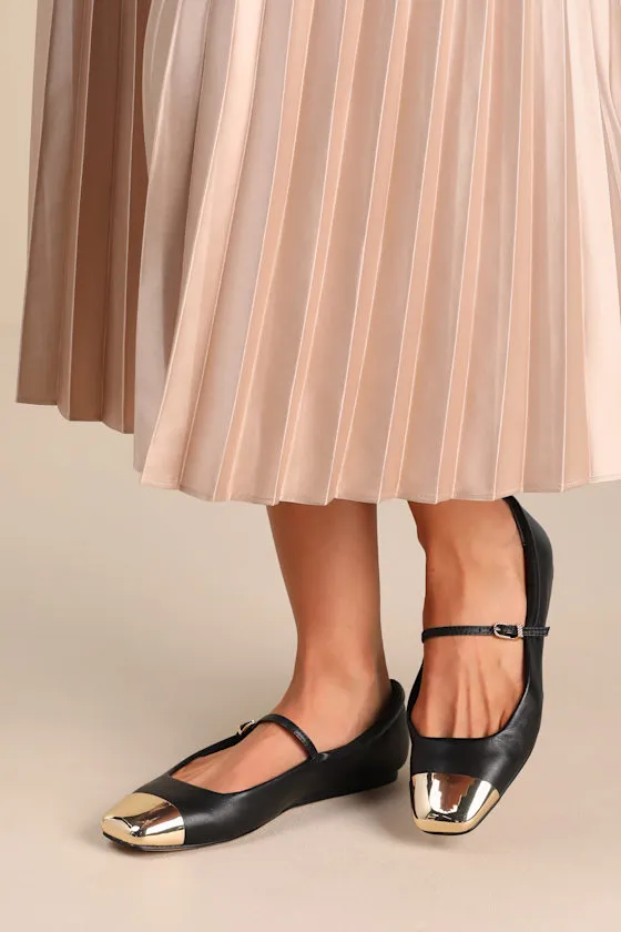 Reyes Black Leather Cap Toe Buckle Ballet Flats sold by Lulus product image thumbnail 3