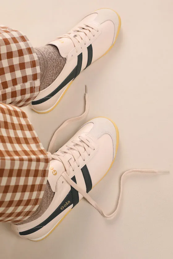 Race Ecru and Dark Khaki Leather Lace-Up Sneakers sold by Lulus