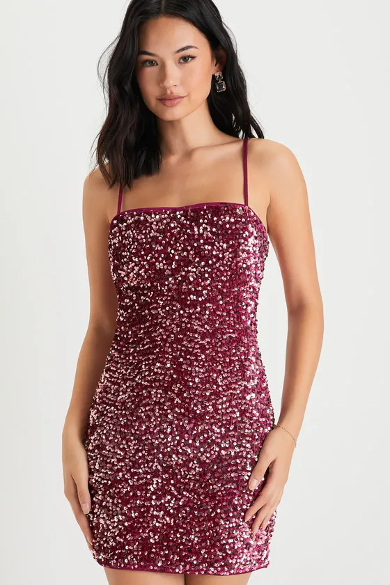 Perfect Sparkle Mauve Sequin Lace-Up Mini Dress sold by Lulus